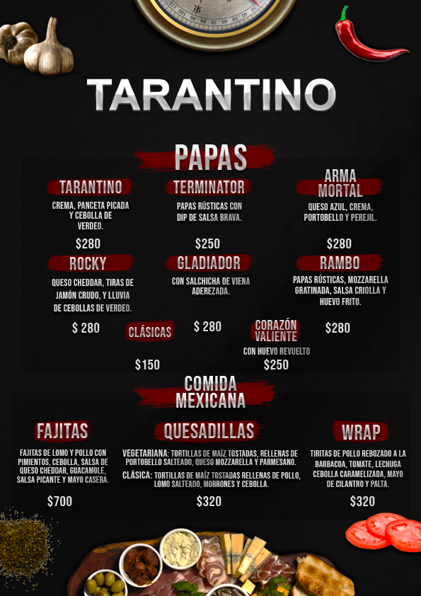 Carta de Tarantino RestoBar — página 1